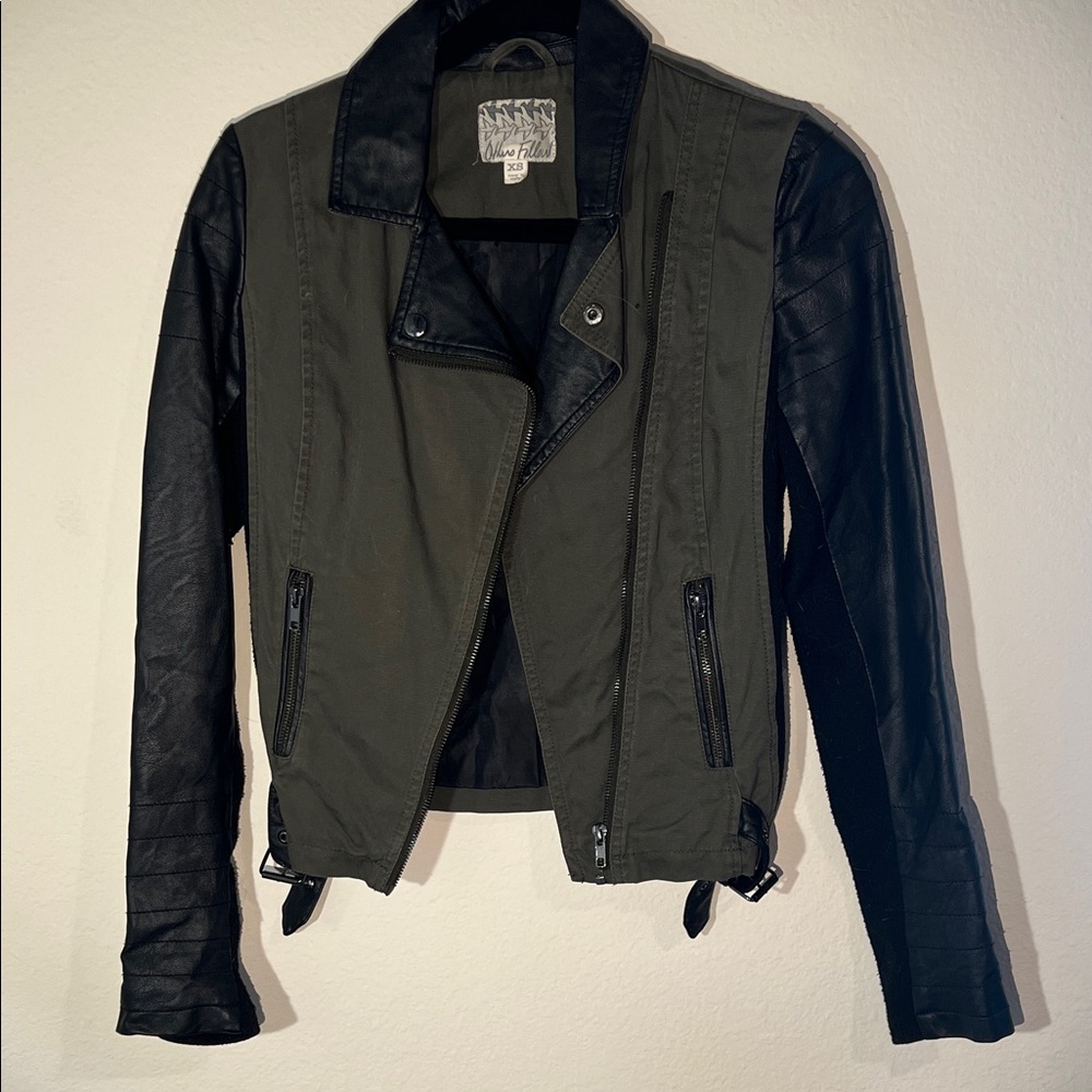 Wet Seal Black and Olive Leather Jacket